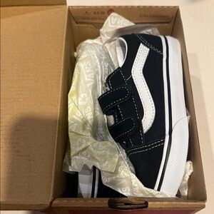 Vans Kids Black and White Velcro Sneakers